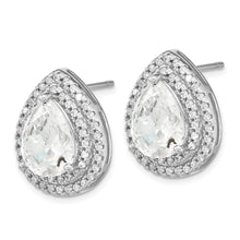 Load image into Gallery viewer, Sterling Silver Cheryl M Rhodium-plated Fancy Pear CZ Post Earrings
