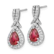 Load image into Gallery viewer, Sterling Silver Cheryl M Rhod-pl Created Ruby and CZ Post Earrings
