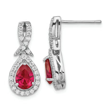 Load image into Gallery viewer, Sterling Silver Cheryl M Rhod-pl Created Ruby and CZ Post Earrings
