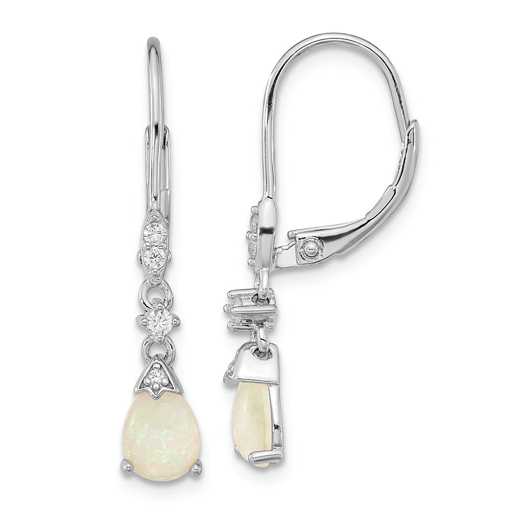 Sterling Silver Cheryl M Rh-p Created Opal CZ Leverback Earrings