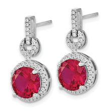 Load image into Gallery viewer, Sterling Silver Cheryl M Rh-p Lab Created Ruby CZ Post Dangle Earrings
