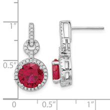 Load image into Gallery viewer, Sterling Silver Cheryl M Rh-p Lab Created Ruby CZ Post Dangle Earrings
