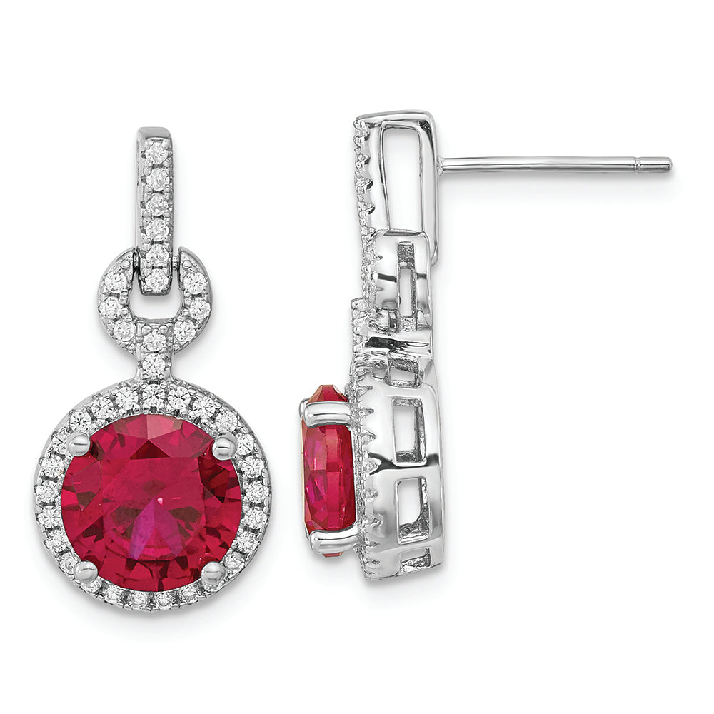 Sterling Silver Cheryl M Rh-p Lab Created Ruby CZ Post Dangle Earrings