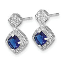Load image into Gallery viewer, Sterling Silver Cheryl M Rhodium-plated Blue Glass And CZ Post Earrings
