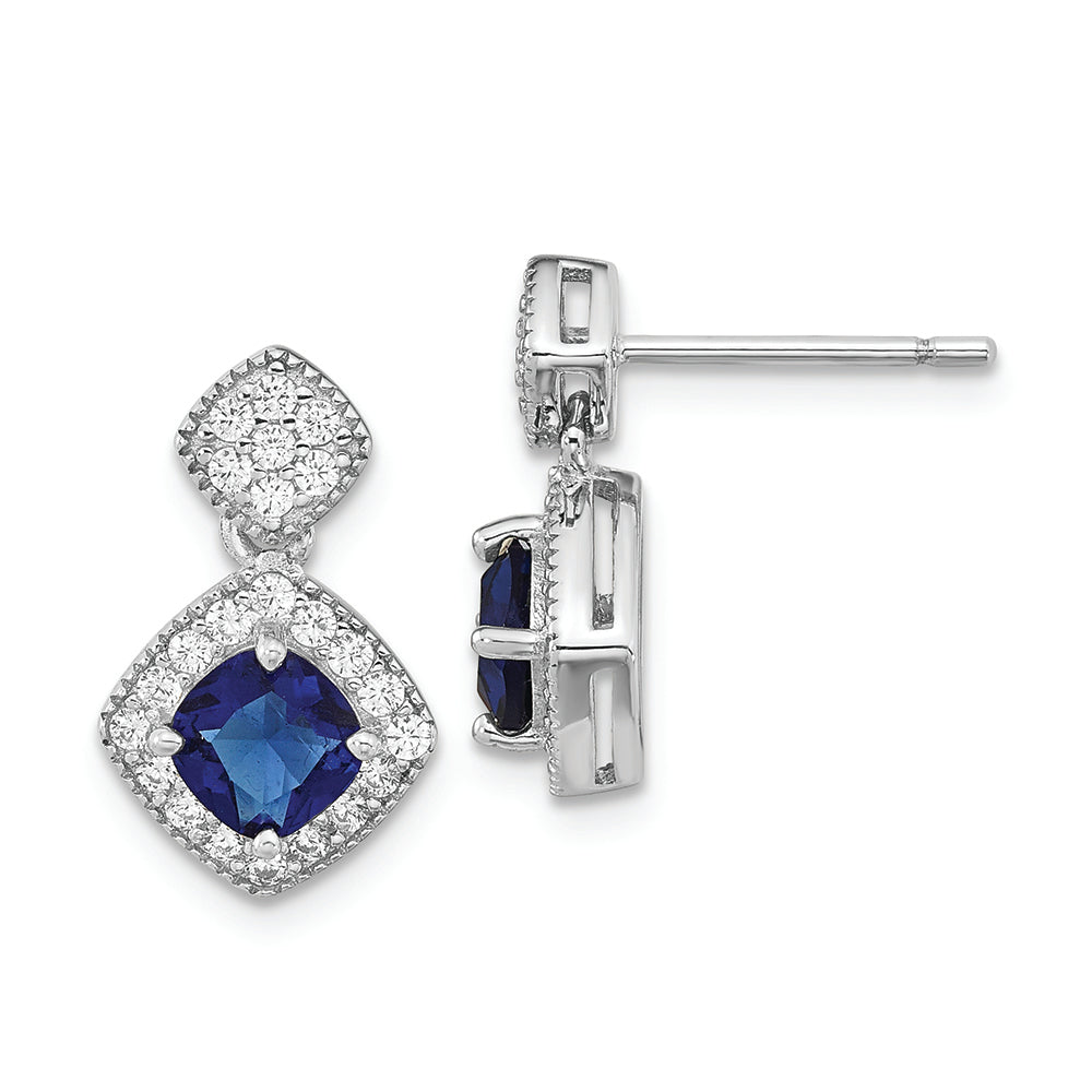 Sterling Silver Cheryl M Rhodium-plated Blue Glass And CZ Post Earrings