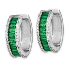 Load image into Gallery viewer, Sterling Silver Cheryl M Rhod-pl Green Crystal &amp; CZ Hinged Hoops
