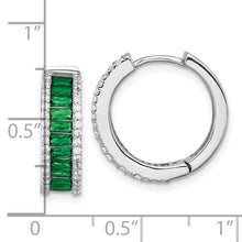 Load image into Gallery viewer, Sterling Silver Cheryl M Rhod-pl Green Crystal &amp; CZ Hinged Hoops
