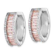 Load image into Gallery viewer, Sterling Silver Cheryl M Rhod-pl Pink Nano Crystal &amp; CZ Hoop Earrings
