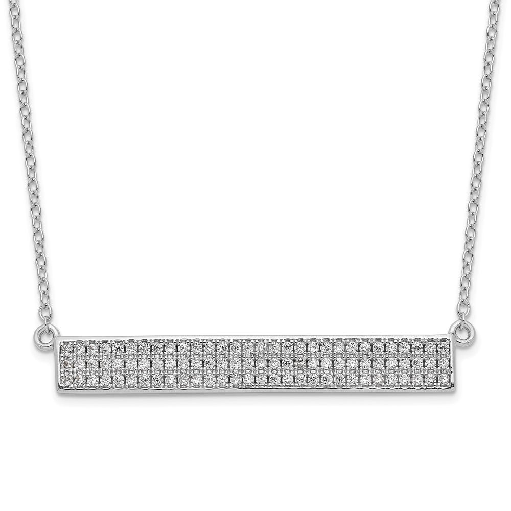 Sterling Silver Cheryl M Rhodium-plated CZ Bar with 1.5in ext. Necklace