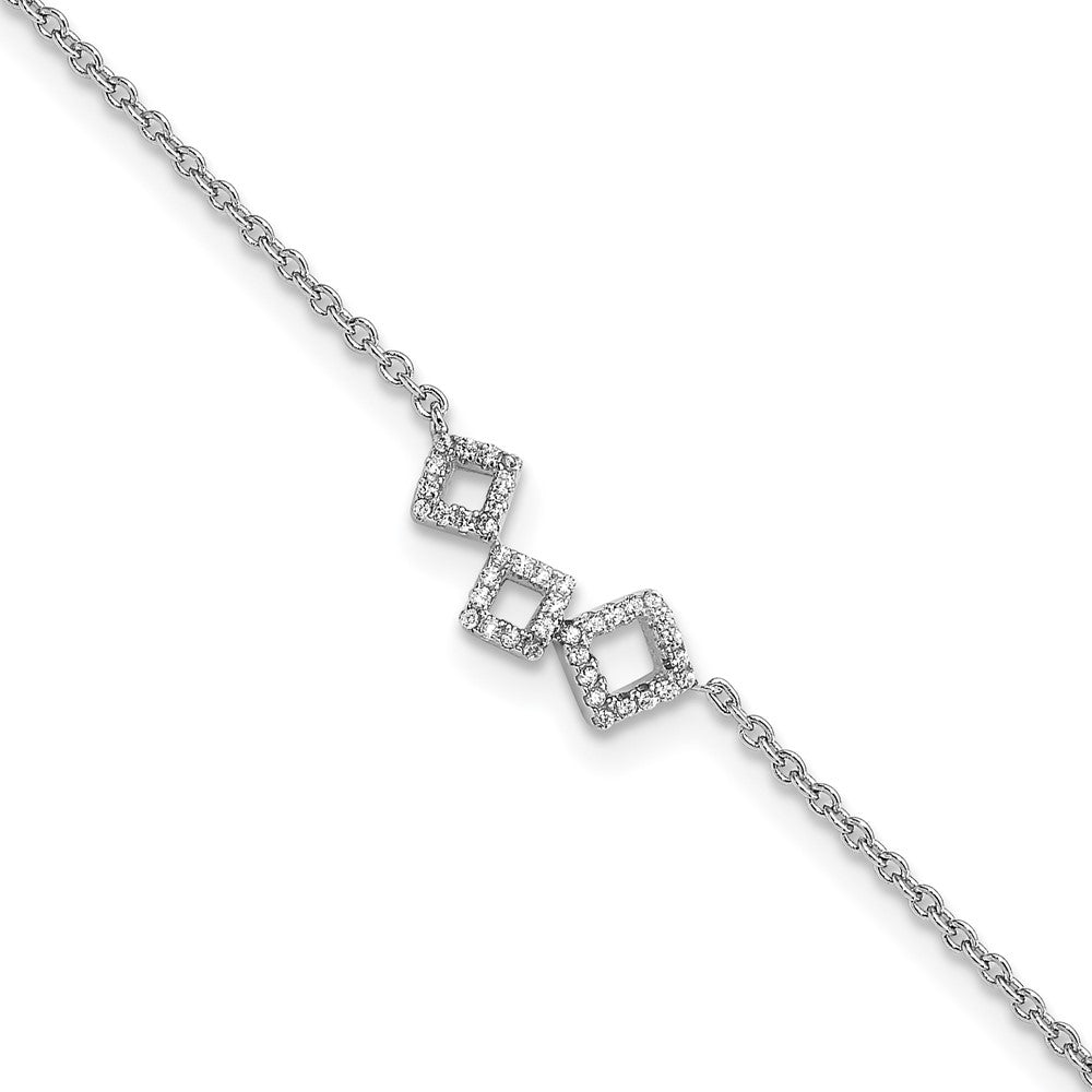 Sterling Silver Cheryl M Rh-p Fancy Geometric CZ with 1in ext Anklet