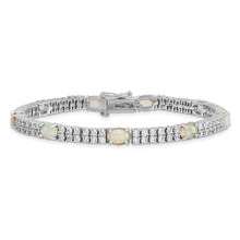 Load image into Gallery viewer, Sterling Silver Cheryl M Rhodium-plated Fancy Created Opal And CZ Bracelet
