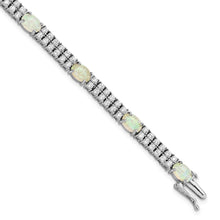 Load image into Gallery viewer, Sterling Silver Cheryl M Rhodium-plated Fancy Created Opal And CZ Bracelet
