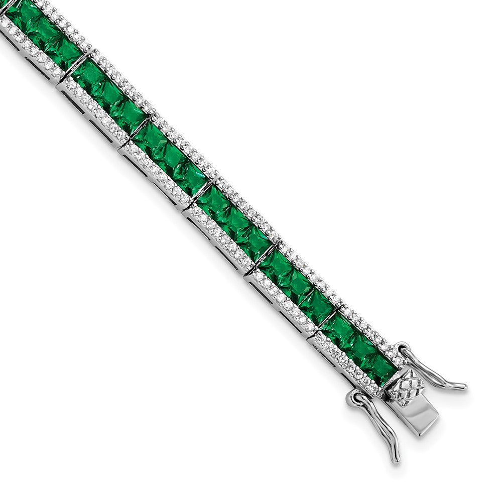 Sterling Silver Cheryl M Rhod-pl Green Crystal & CZ Bracelet