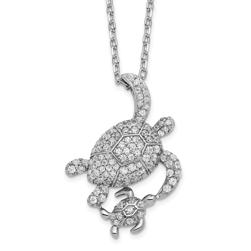 Sterling Silver Cheryl M Rhodium-plated CZ with 2in ext. Turtles Necklace