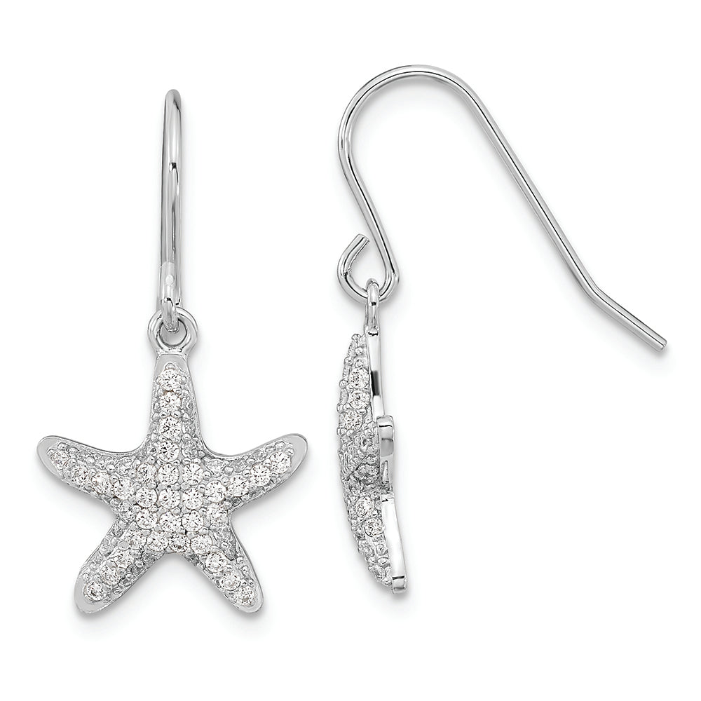 Sterling Silver Cheryl M Rhodium-plated CZ Starfish Dangle Earrings