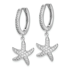 Load image into Gallery viewer, Sterling Silver Cheryl M Rhodium-plated CZ Starfish Hoop Dangle Earrings
