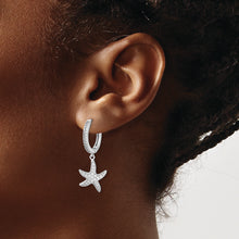 Load image into Gallery viewer, Sterling Silver Cheryl M Rhodium-plated CZ Starfish Hoop Dangle Earrings
