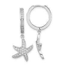 Load image into Gallery viewer, Sterling Silver Cheryl M Rhodium-plated CZ Starfish Hoop Dangle Earrings
