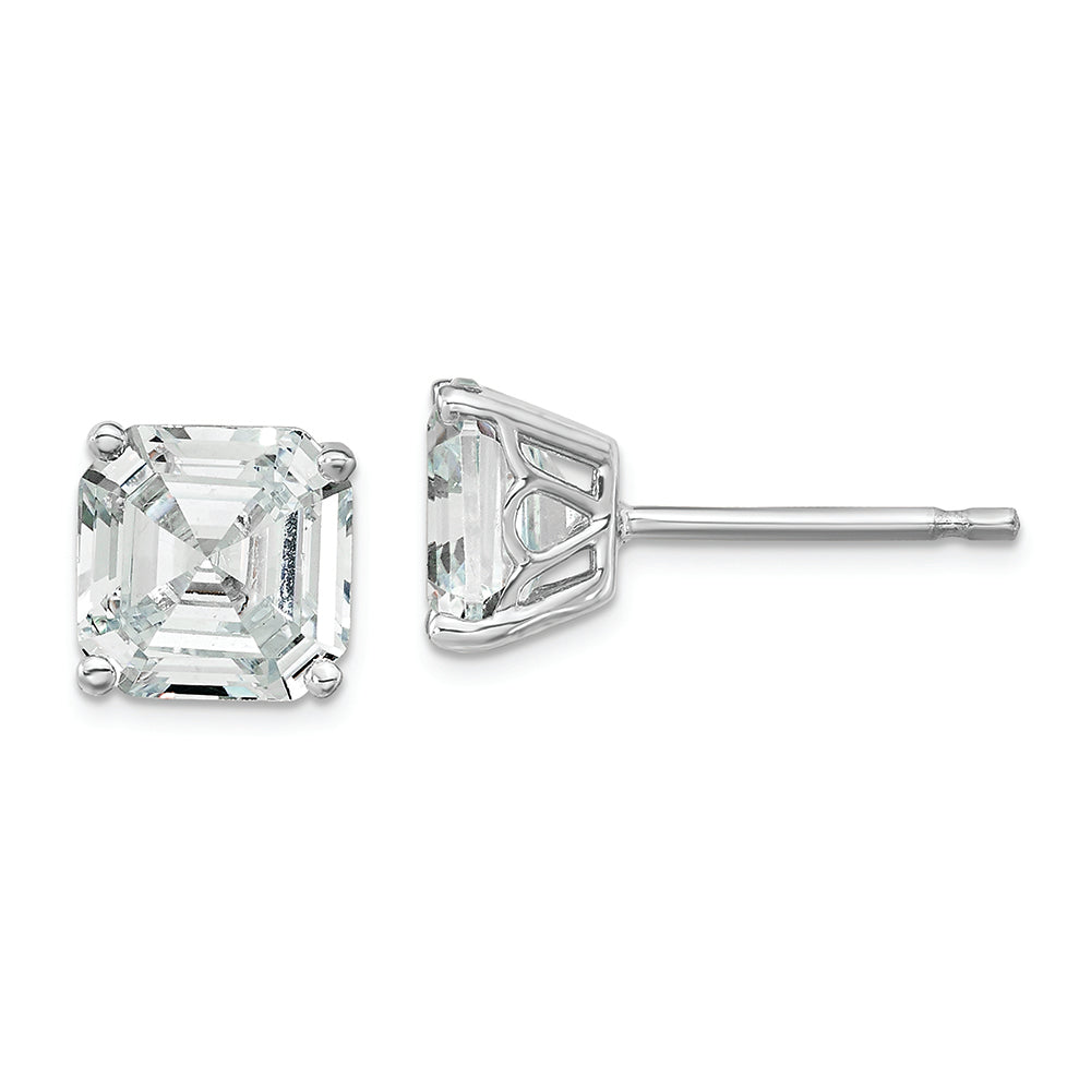 Sterling Silver Cheryl M Rhodium-plated 7MM Square CZ Post Earrings