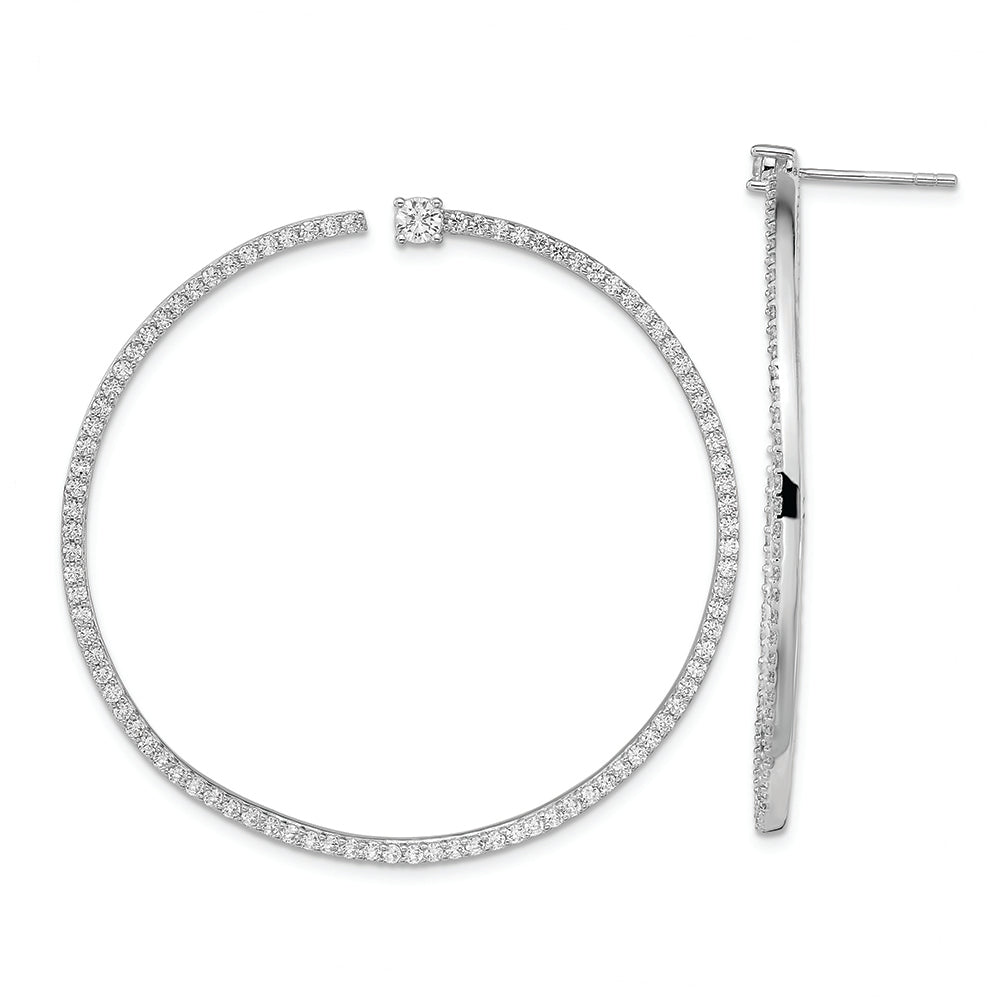 Sterling Silver Cheryl M Rhodium-plated CZ Post Hoop Earrings