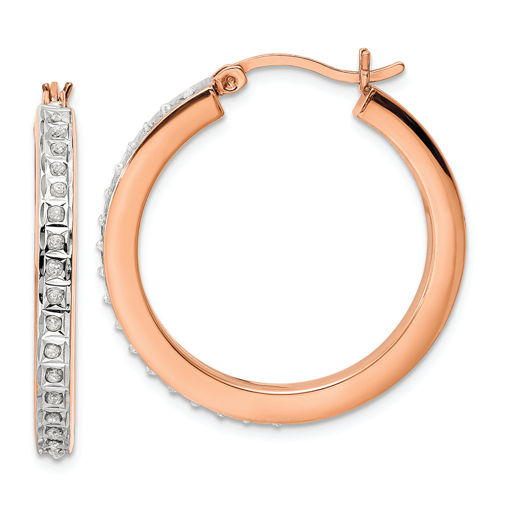 Sterling Silver Rose Gold-Plated Diamond Mystique Hoop Earrings