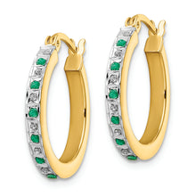 Load image into Gallery viewer, Sterling Silver Gold-Plated Diamond Mystique Dia/Emerald Hoop Earrings
