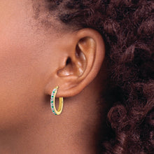 Load image into Gallery viewer, Sterling Silver Gold-Plated Diamond Mystique Dia/Emerald Hoop Earrings
