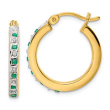 Load image into Gallery viewer, Sterling Silver Gold-Plated Diamond Mystique Dia/Emerald Hoop Earrings
