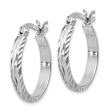 Load image into Gallery viewer, Sterling Silver Rhodium-plated 2.5mm Textured Round Hoops
