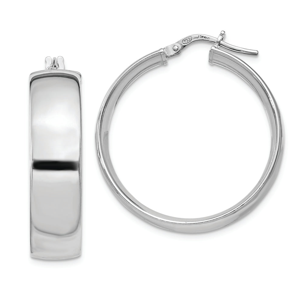 Sterling Silver Rhodium-plated 7x30mm Hoop Earrings