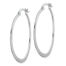Load image into Gallery viewer, Sterling Silver Rhodium-plated Polished Oval Hinged Hoop Earrings
