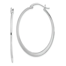 Load image into Gallery viewer, Sterling Silver Rhodium-plated Polished Oval Hinged Hoop Earrings
