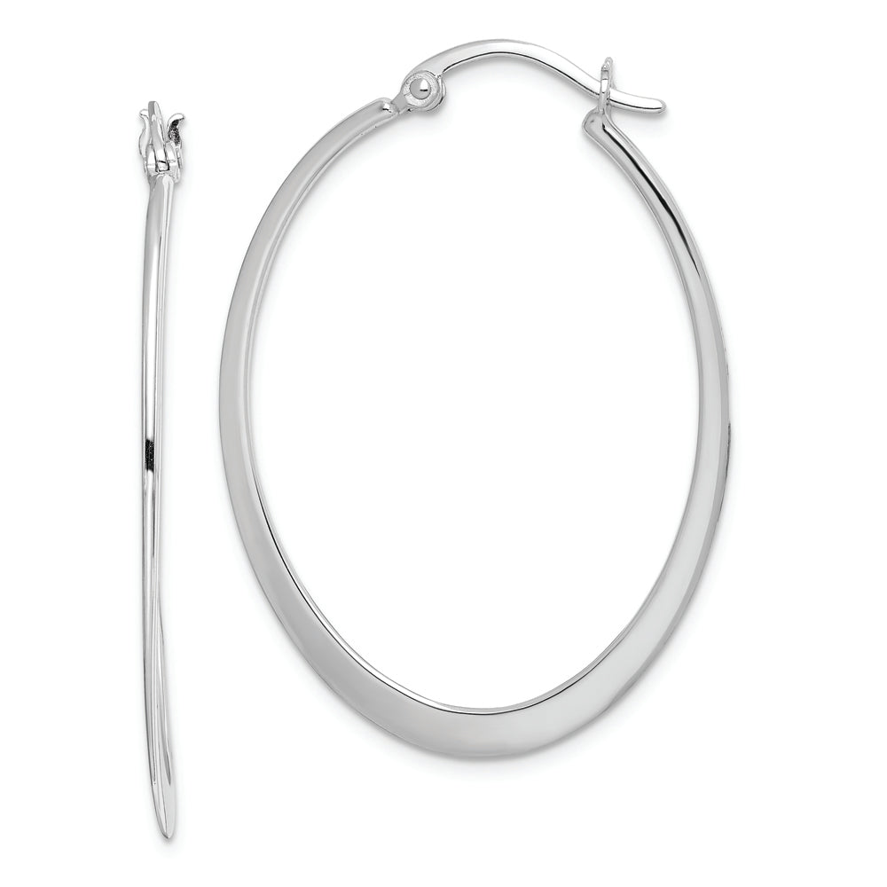 Sterling Silver Rhodium-plated Polished Oval Hinged Hoop Earrings
