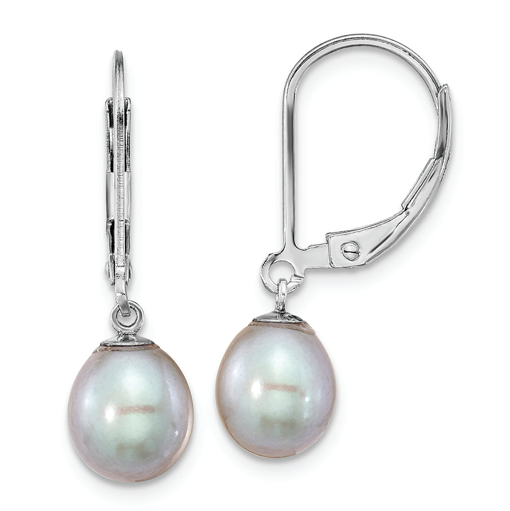 Sterling Silver Rhodium-plated 7-8mm Grey Rice FWC Pearl Earrings