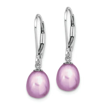 Load image into Gallery viewer, Sterling Silver Rhodium-plated 7-8mm Purple FWC Pearl Leverback Earrings
