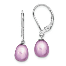 Load image into Gallery viewer, Sterling Silver Rhodium-plated 7-8mm Purple FWC Pearl Leverback Earrings
