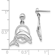 Load image into Gallery viewer, Sterling Silver Polished Dolphin in Hoop Dangle Post Earrings
