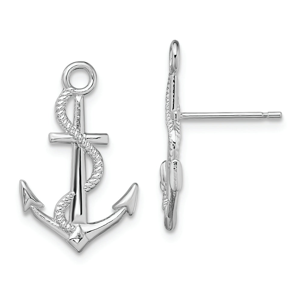 Sterling Silver Polished Anchor w/Rope Post Earrings