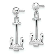 Load image into Gallery viewer, Sterling Silver Polished Navy Anchor Dangle Post Earrings
