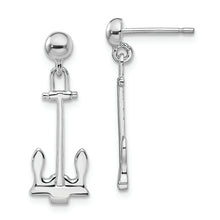 Load image into Gallery viewer, Sterling Silver Polished Navy Anchor Dangle Post Earrings
