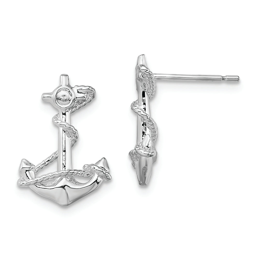 Sterling Silver Polished Anchor w/Rope Post Earrings