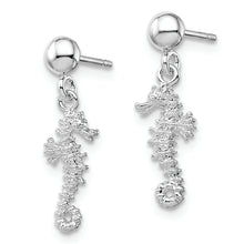 Load image into Gallery viewer, Sterling Silver Polished 3D Mini Seahorse Dangle Post Earrings
