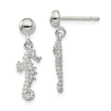 Load image into Gallery viewer, Sterling Silver Polished 3D Mini Seahorse Dangle Post Earrings
