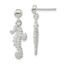 Load image into Gallery viewer, Sterling Silver Polished 3D Seahorse Dangle Post Earrings
