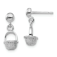 Load image into Gallery viewer, Sterling Silver Polished 3D Mini Basket Dangle Post Earrings
