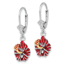 Load image into Gallery viewer, Sterling Silver Polished Enameled Red Hibiscus Leverback Earrings
