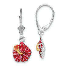 Load image into Gallery viewer, Sterling Silver Polished Enameled Red Hibiscus Leverback Earrings
