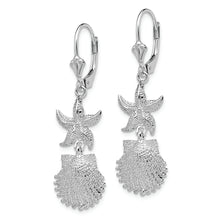 Load image into Gallery viewer, Sterling Silver Polished Starfish and Shell Leverback Earrings
