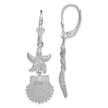 Load image into Gallery viewer, Sterling Silver Polished Starfish and Shell Leverback Earrings
