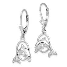 Load image into Gallery viewer, Sterling Silver Polished Dolphin in Hoop Leverback Earrings

